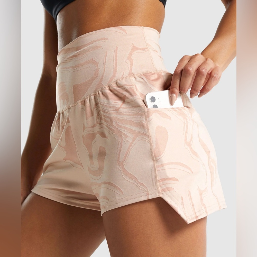 Gymshark Pale Pink Marble High-Waist Running Shorts